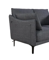 2.5 Seater Sofa For Primary Living Space, Bed Room, Office, Usb Charge Port, 2 Pillows,Metel Legs