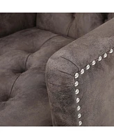 Microfiber Club Chair with Nailhead Trim, Button-Tufted Back, and Birch Legs