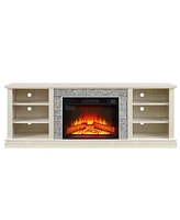 Large Faux Stacked Stone Tv Desk Storage Rack, Media Console Table with Large Storage Cabinet, Modern Tv Media Stand with 23" Fireplace Insert, W