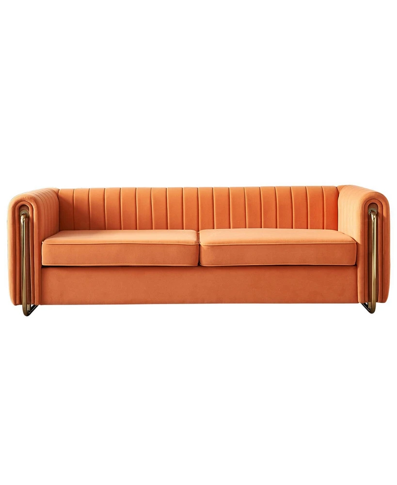 Contemporary Soft Velvet Sofa Couch 84.25"W for Living Room, Orange