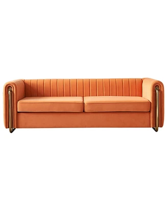 Contemporary Soft Velvet Sofa Couch 84.25"W for Living Room, Orange