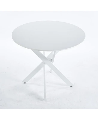 Modern Round Dining Table with Cross Metal Legs