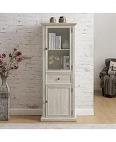 Tall Storage Cabinet with Glass Door and Shelves for Home or Office
