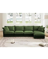 4-Seat L-Shape Sectional Sofa with Armrests, Pillows, and Chenille Fabric in Green