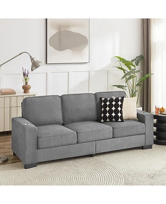 83.86"Snowfleece Fabric sofa,Modern Compressed Couch,3-Seater Sofa, Furniture for Living Room,Bedroom,office, Gray