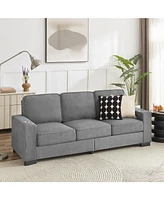 83.86"Snowfleece Fabric sofa,Modern Compressed Couch,3-Seater Sofa, Furniture for Living Room,Bedroom,office, Gray
