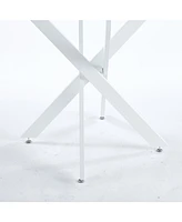 Modern Cross-Leg Dining Table with Tempered Glass (90x90x75cm)