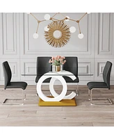 Tempered Glass Dining Set with 4 Black Chairs
