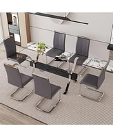 Elegant Tempered Glass Dining Set with Pu Chairs