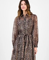 julia jordan Women's Belted Long-Sleeve Shirtdress