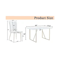 55" Cream Mdf Dining Table Set with 4 Armless Chairs