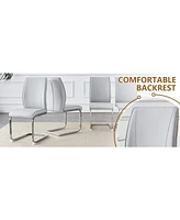 White Marble Table & Gray Pu Chairs - 4 Seat Dining Set