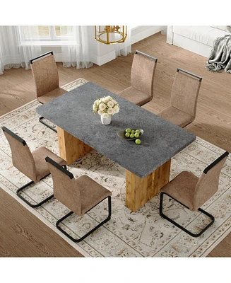 Cozy Modern Dining Set: 67" Table & 6 Fabric Chairs