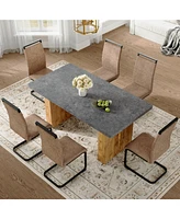 Cozy Modern Dining Set: 67" Table & 6 Fabric Chairs