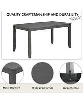 6-Piece Grey Dining Table Set with Bench