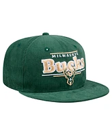 New Era Men's Hunter Green Milwaukee Bucks Throwback Display Corduroy 9FIFTY Snapback Hat