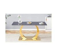 Sintered Stone Dining Set: 6 Chairs, Golden Legs, Black Texture