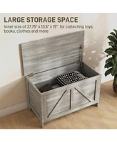 30" Farmhouse Storage Chest, Lift Top Box Organizer with Safety Hinge to Open Up 100 for Bedroom, Entryway, Living Room, Gray Wood Grain