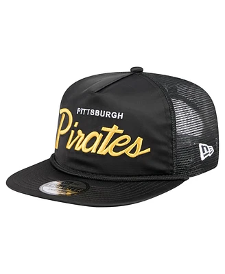 New Era Men's Black Pittsburgh Pirates Retro Satin Script Golfer Adjustable Hat