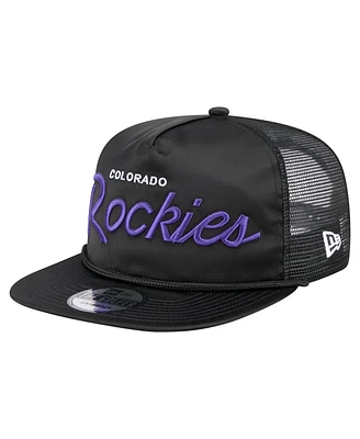 New Era Men's Black Colorado Rockies Retro Satin Script Golfer Adjustable Hat
