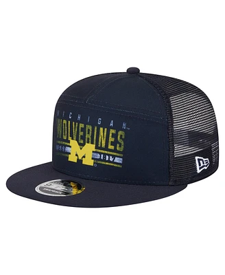 New Era Men's Navy Michigan Wolverines Split Panel 9FIFTY Snapback Trucker Hat