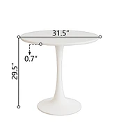 White Tulip Dining Table & Gray Pu Dining Chairs (Set of 3)