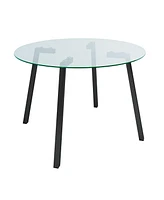 Modern Round Glass Table with 4 Chairs (Set of 5)