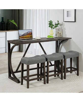 4-Piece Bar Table Set with Power Outlet and Padded Stools