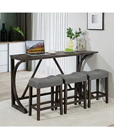 4-Piece Bar Table Set with Power Outlet and Padded Stools