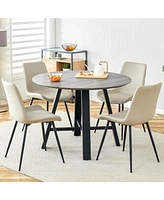 Modern 42" Round Mdf Dining Table Set with 4 Gray Pu Chairs