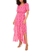 Msk Women's Flutter-Sleeve Handkerchief-Hem Maxi Dress