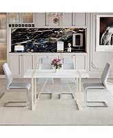 55" Cream Dining Table with 4 Light Gray Chairs