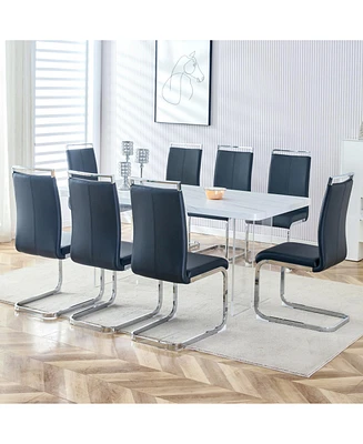 Modern Minimalist Dining Table Set with 8 Pu Chairs