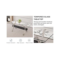 Elegant Glass Dining Set with 8 Dark Gray Chairs