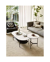 Coffee table ceramic Coffee Table, Mdf painting Double Layer Coffee Table for Living Room, white ceramic and Coffee Brown Bottom Shelf