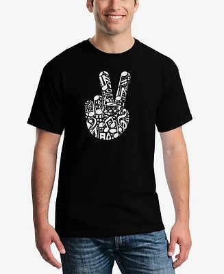 La Pop Art Men's Peace Finger Notes Word T-Shirt