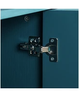 Navy Blue Storage Cabinet with Carved Doors & Adjustable Shelves