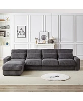 126" Corduroy L-Shaped Sofa w/ Cup Holder, Usb, Pillows & Ottoman
