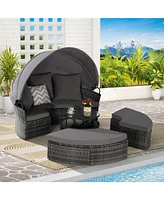 5pc Outdoor Patio Daybed Set Retractable Canopy & Cushions