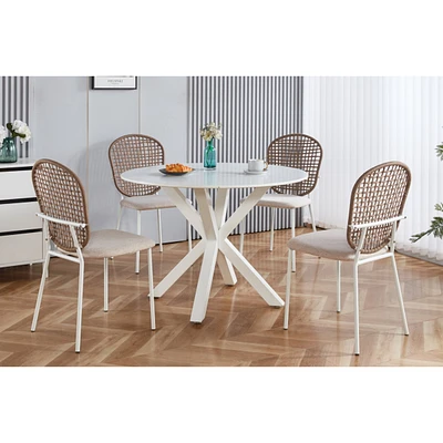 1+4,5pieces dining set, Table metal leg Mid-century Dining Table for 4-6 people With Mdf Table Top, Pedestal Dining Table, End Table Leisure Coffee Ta