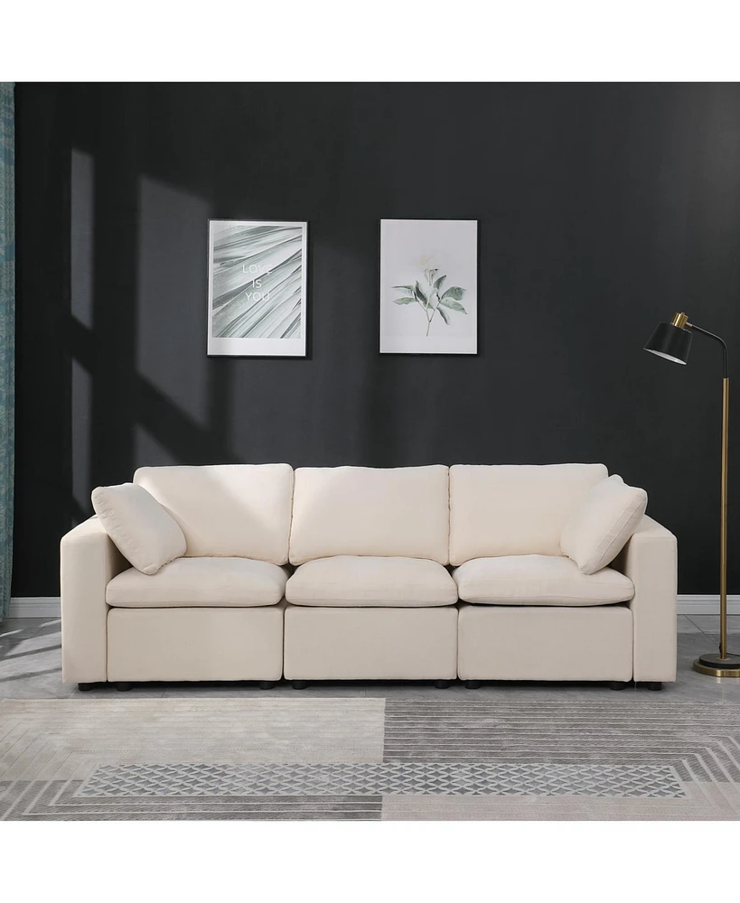 Modular Sectional Sofa, 3 Piece Sectional Sofa Set, Armless Chair/Two Corner Chairs, Chenille Beige