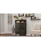 Farmhouse Shoe Storage Cabinet with Barn Door and Flip Drawers