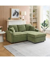 80" Foldable Hidden Chaise Longue with Storage and Multi-Purpose Uses (Green Corduroy