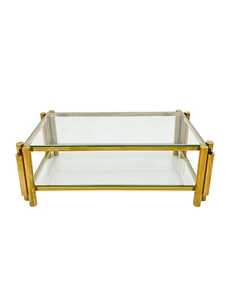 Modern 3-Piece Coffee Table Set: Stainless Steel, Clear Glass, Gold