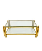 Modern 3-Piece Coffee Table Set: Stainless Steel, Clear Glass, Gold