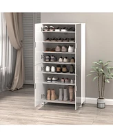 4-Drawer Shoe Cabinet with Mirror and 4-Door Closet (White)