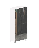 4-Drawer Shoe Cabinet with Mirror and 4-Door Closet (White)