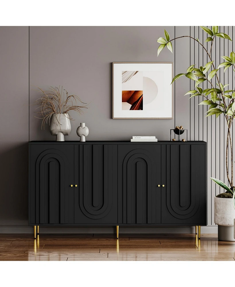 Black Lacquered 4-Door Sideboard Cabinet for Living Room and Beyond