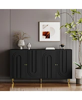 Black Lacquered 4-Door Sideboard Cabinet for Living Room and Beyond