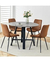 Modern 42" Round Dining Table Set with Comfortable Fabric Chairs